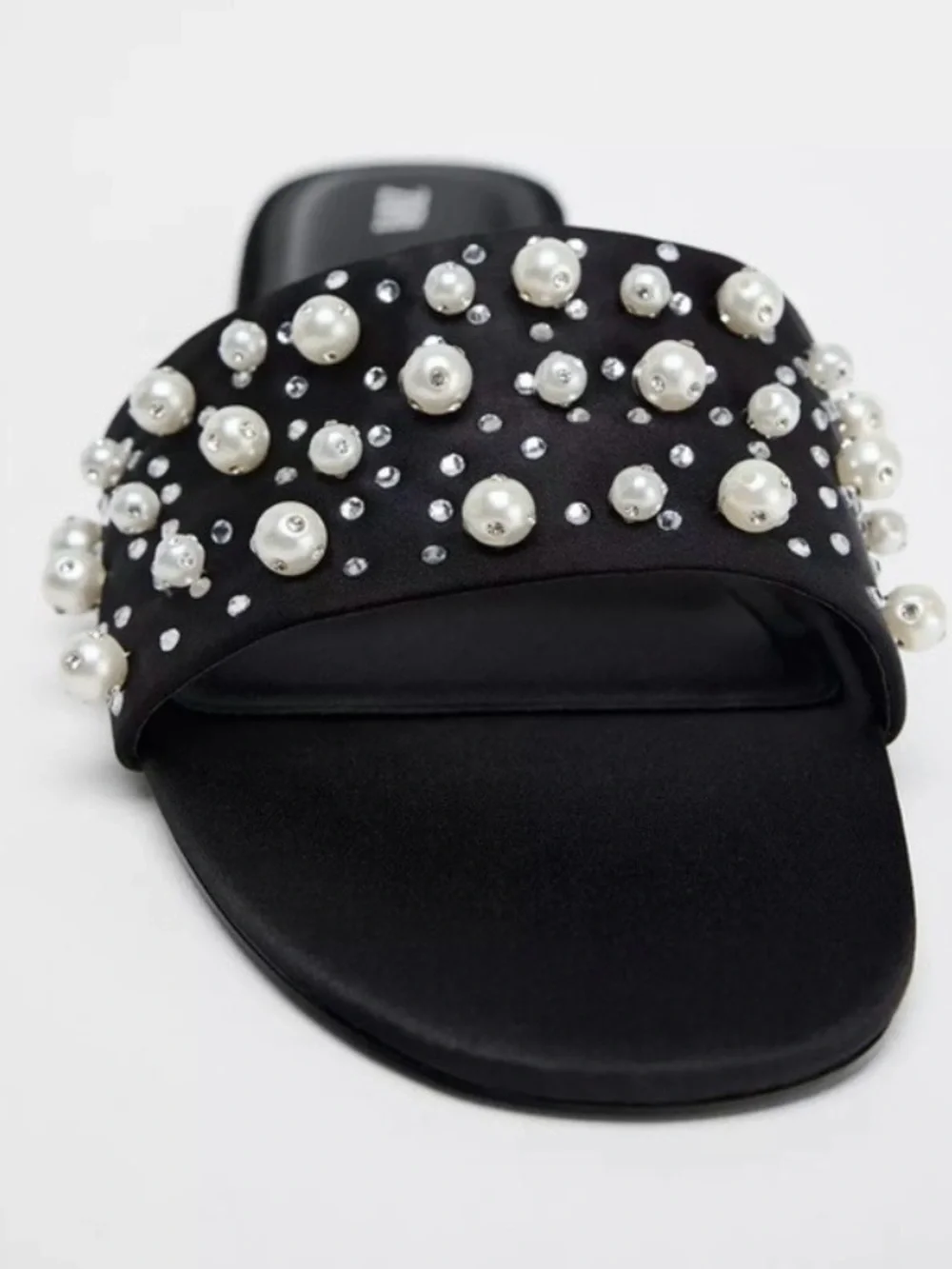 Zara Black Pearl-Embellished Slide Sandals - Picture 3 of 5